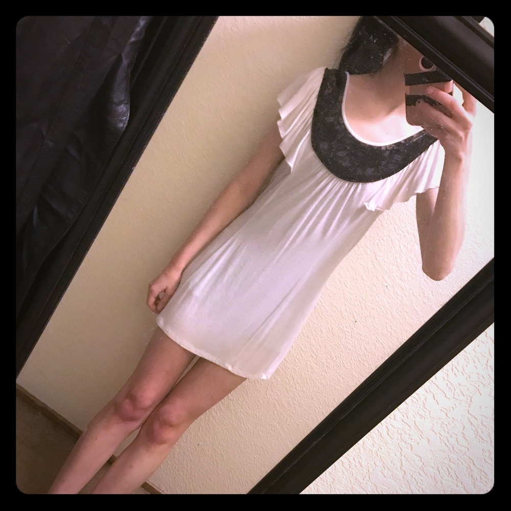 White Lace T-Shirt Dress with Ruffles